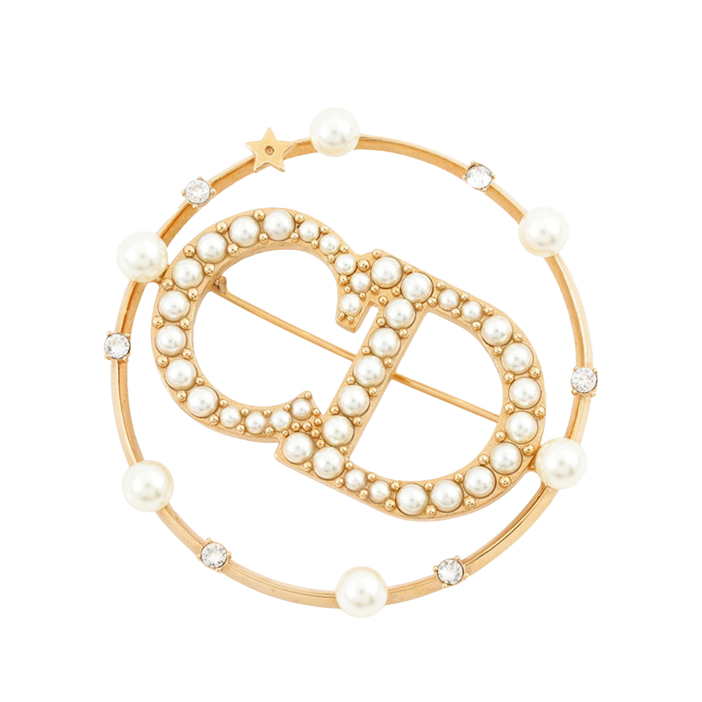 Pre-Loved Dior Gold Plated Crystal and Faux Pearl Clair D Lune Brooch